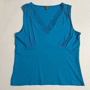 Ann Taylor Sleeveless Blue Lace Trim V-neck Tank Lightweight Camisole Stretch XL